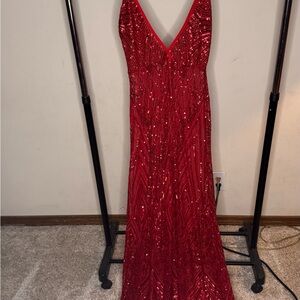 Elegant Red Sequin Evening Gown